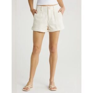 PAIGE Brooklyn High Waist Shorts - Cuffed Cream White Stretch, Size 31